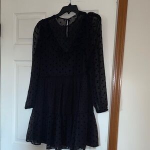 Zara Chic Black Polka Dot Long Sleeve Dress